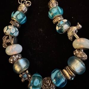 Aqua colored Italian Glass Bead Bracelet/Bag Charm